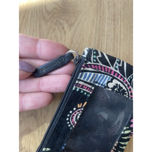 Vera Bradley Zip ID Case‎ Card Holder Coin Purse Key Ring in black floral pop - Picture 10 of 11